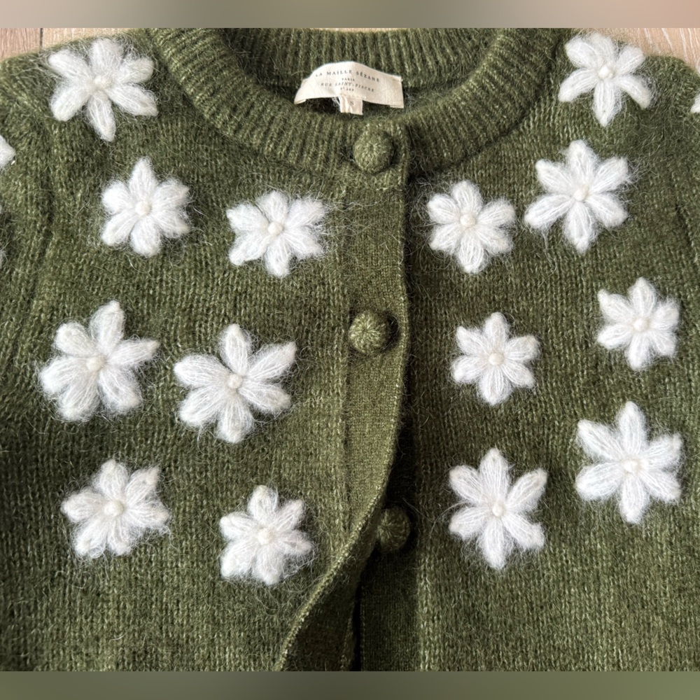 Sezane Andrew Cardigan Perfect Green/ Ecru - Size S - Picture 7 of 12